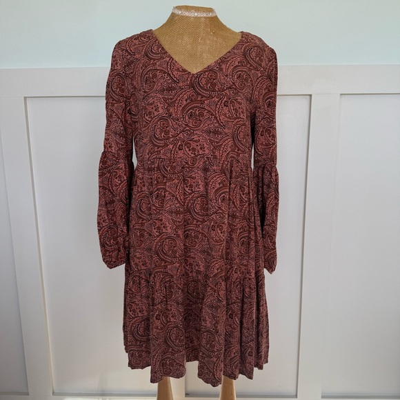 Lucky Brand Tiered Babydoll Dress Women’s Small Paisley Boho Southwest Country - Picture 1 of 10